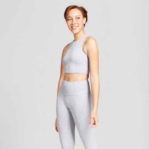 Joy Lab Heather Gray Mini Stripe Long Crop Top - Picture 5 of 5